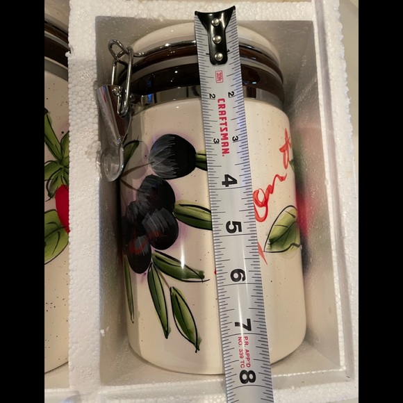 4pc hand painted locking canister jar set w/spoons - Picture 12 of 16